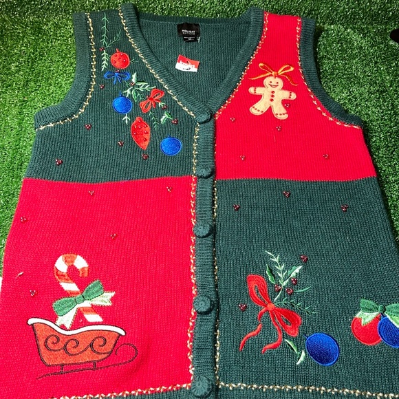 Holiday Editions Jackets & Blazers - Holiday Editions Ugly sweater SMALL with gingerbread man candy cane sled etc.